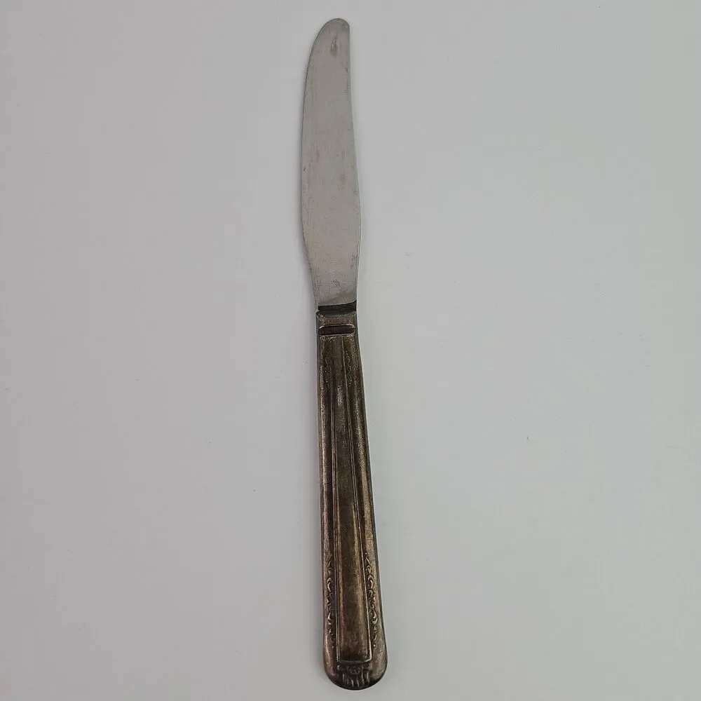 Vintage Silverplate Knife Set of 3 Elegant Floral Leaf Vertical Lines